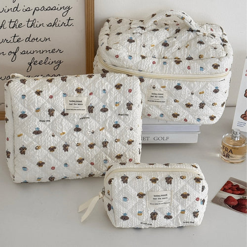 Cute Teddy Dog Quilted Cosmetic Travel Organizer Bag